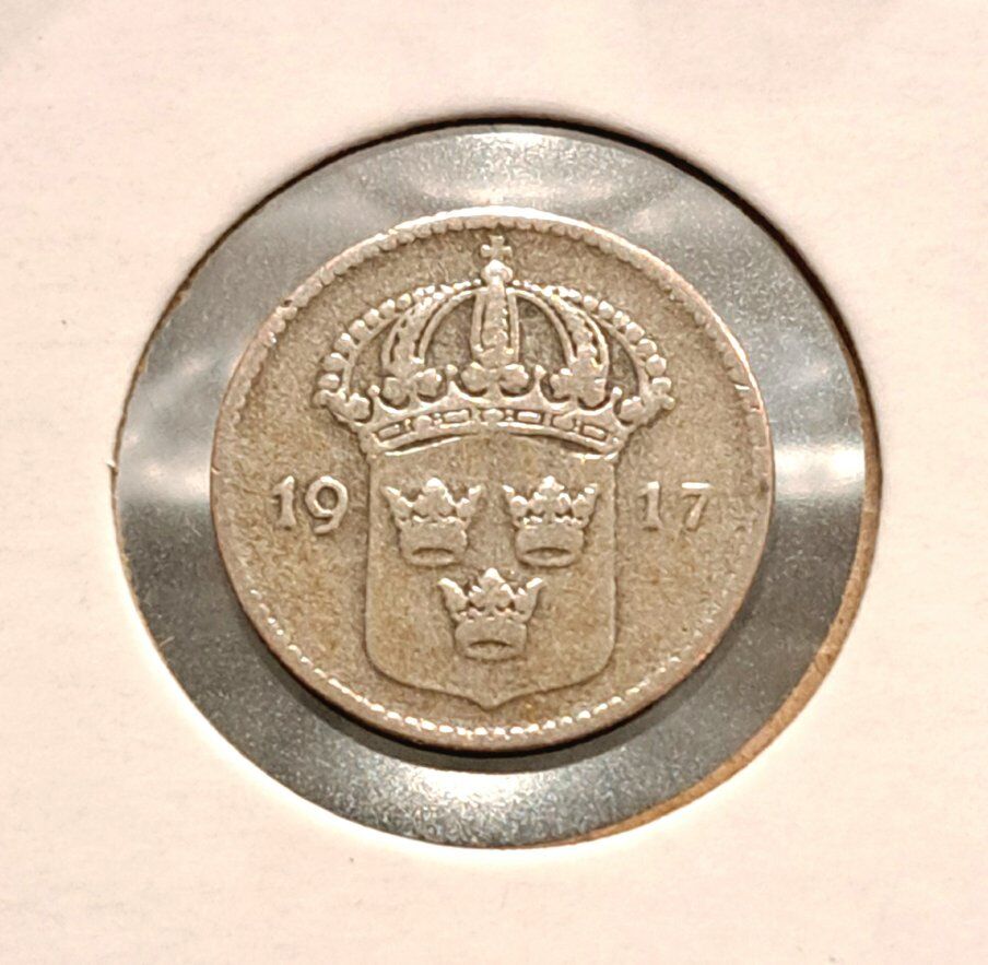 1917 Sweden 10 Ore Silver (.400) Coin