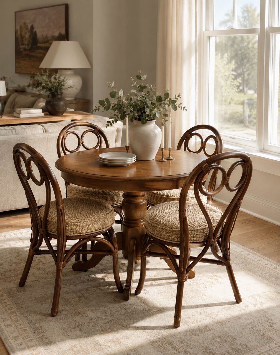 Vintage Bentwood Dining Set | 4 Chairs + Pedestal Table | Beautifully Refinished