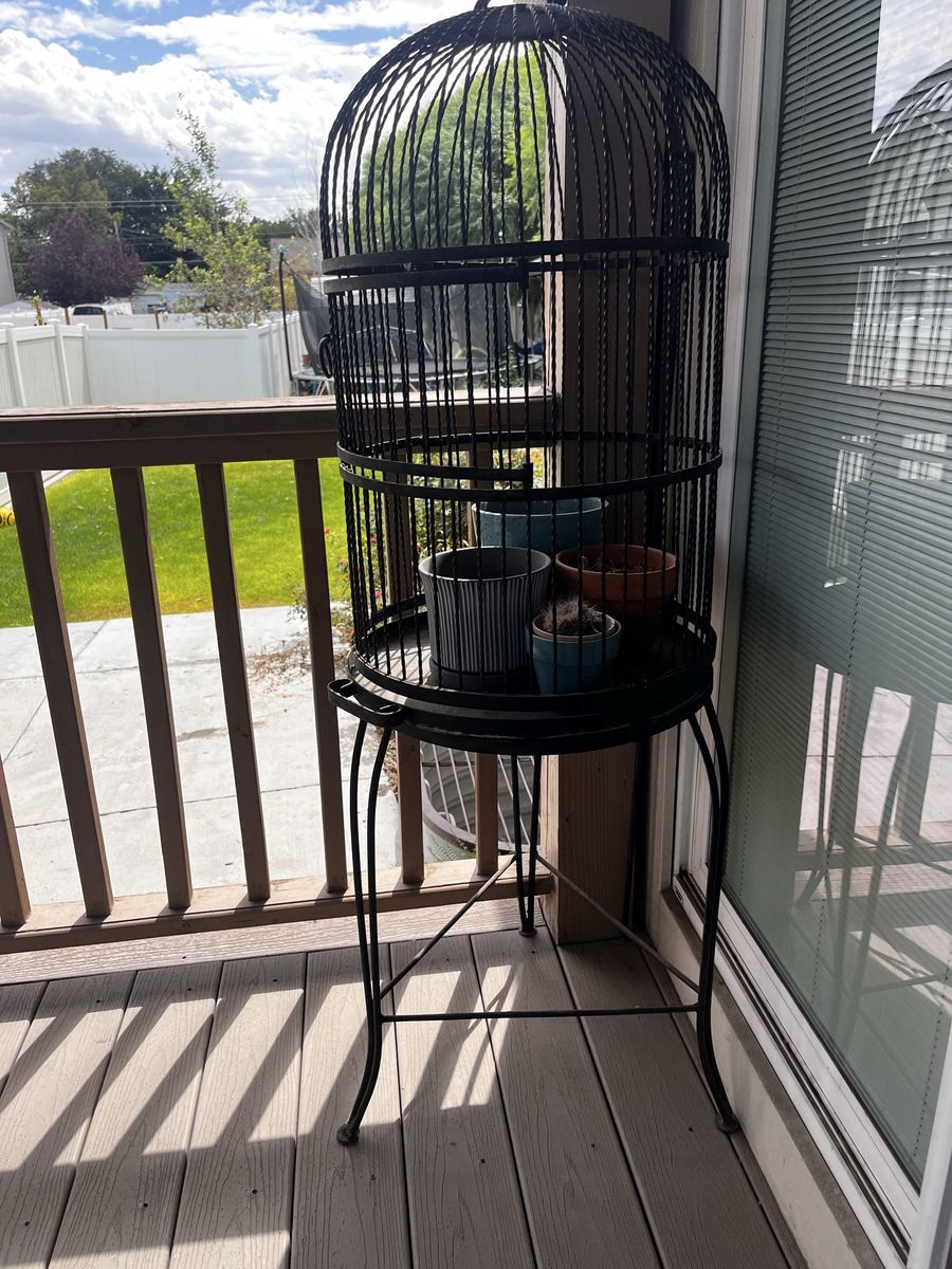 Large Black Decorative Metal Birdcage Planter Stand with Stand