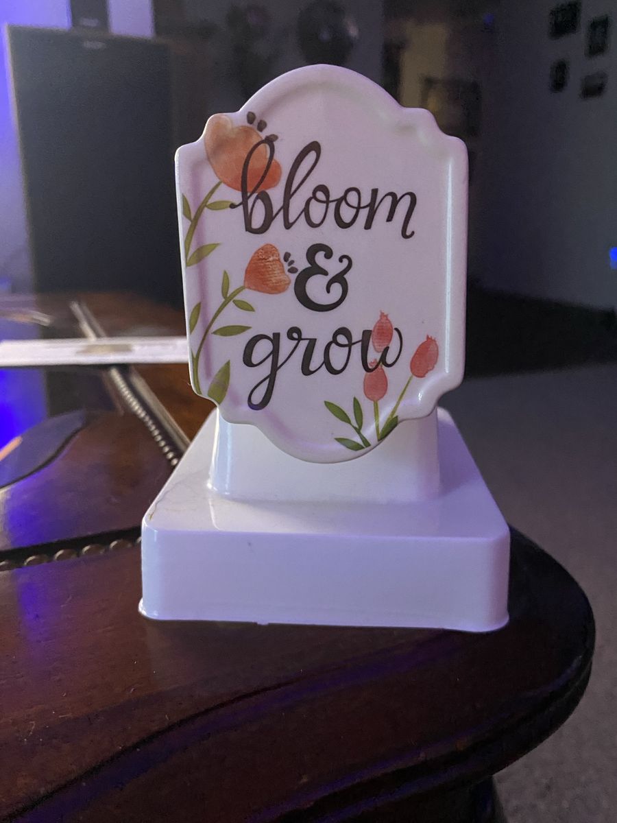 Bloom & Grow Decorative Sign, White with Floral Design - Inspirational Home Decor