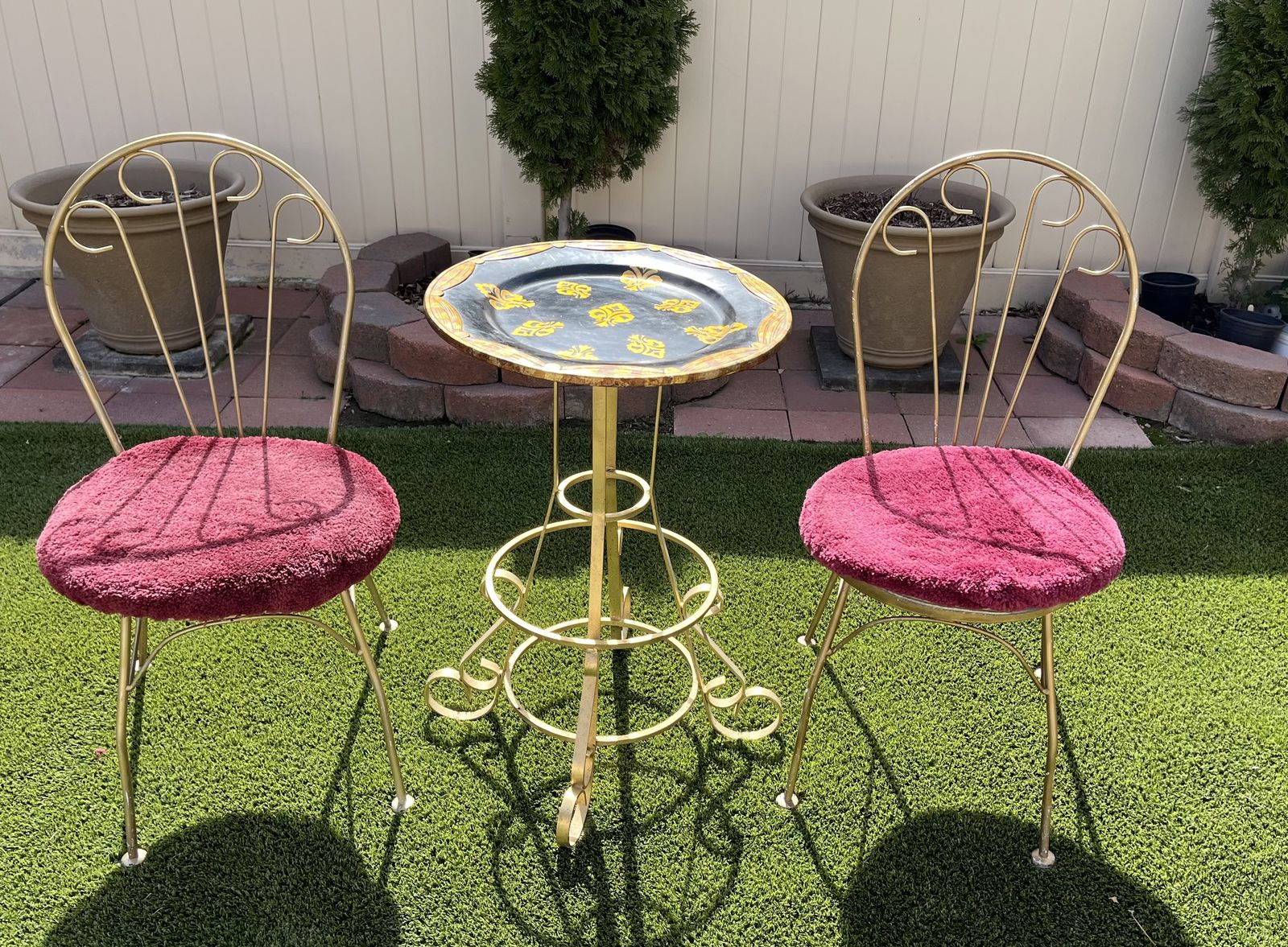 Bistro Set: Black-Gold Serving/Side Table&2 Chairs