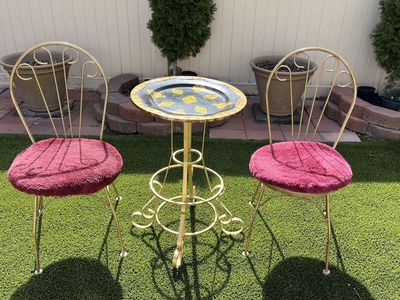 Bistro Set: Black-Gold Serving/Side Table&2 Chairs