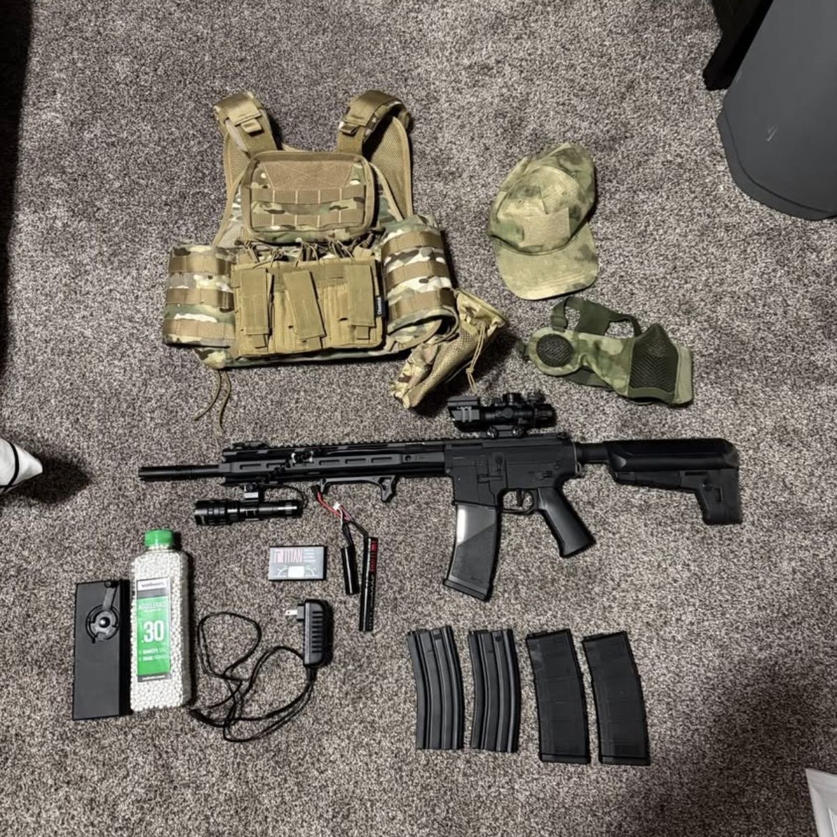 KRYTAC Trident MK-II CRB Airsoft Rifle with Accessories - Tan Vest, Mags, Ammo & Charger