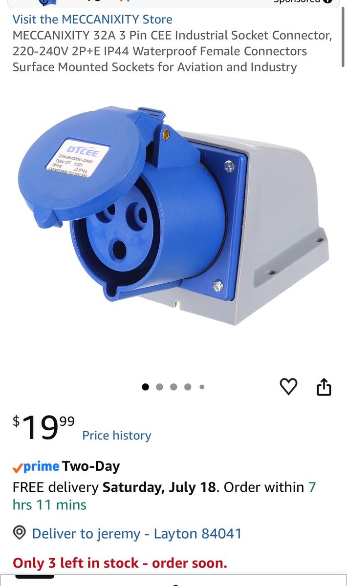 MECCANIXITY 32A 3 Pin CEE Industrial Socket Connector 220-240V 2P+E IP44 Waterproof