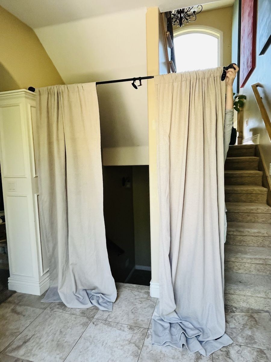 Beige Patterned Blackout Curtains - 87" Length - Set of 2 Panels