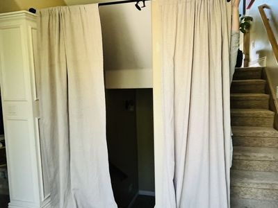 Beige Patterned Blackout Curtains - 87" Length - Set of 2 Panels
