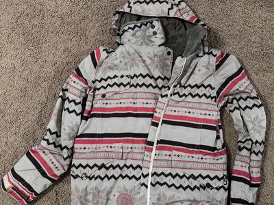 Burton Women's Ski Snowboard Jacket Gray Fair Isle Print Faux Fur Lining Size M