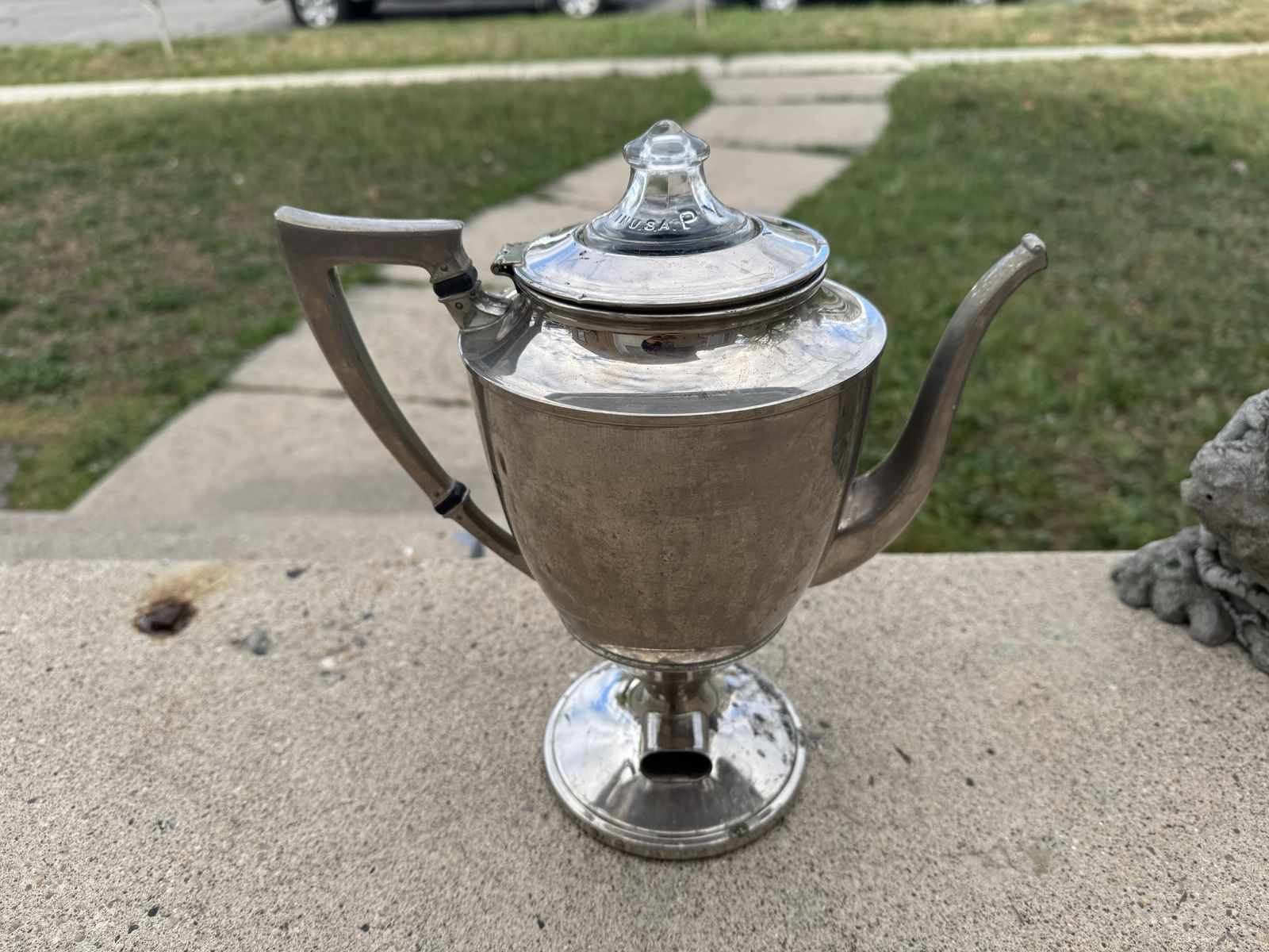 Vintage Mid-Century Silver Plate Electric Coffee Percolator Pot with Glass Top