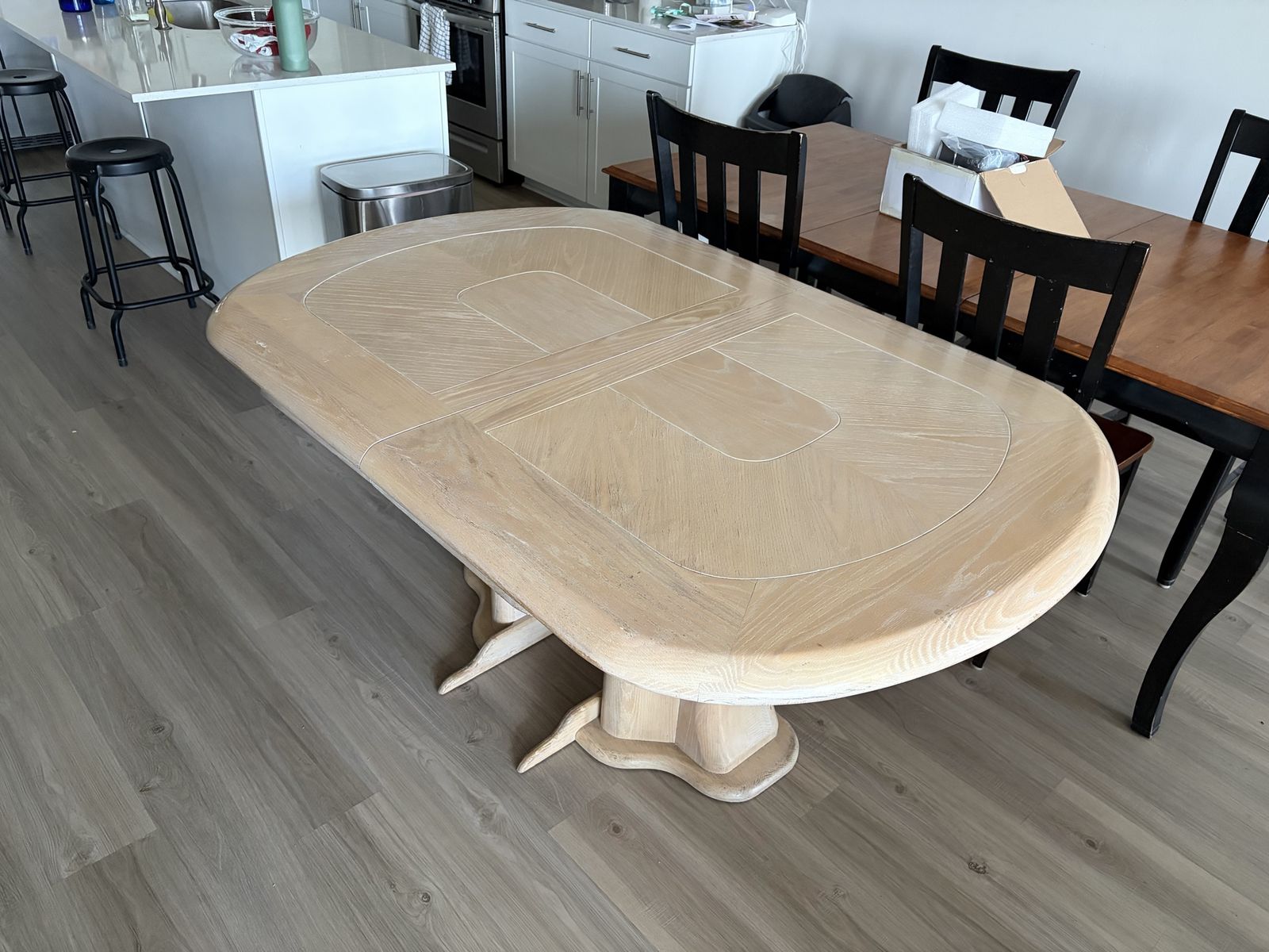 Vintage Light Oak Oval Dining Table with Removable Extension Leaf