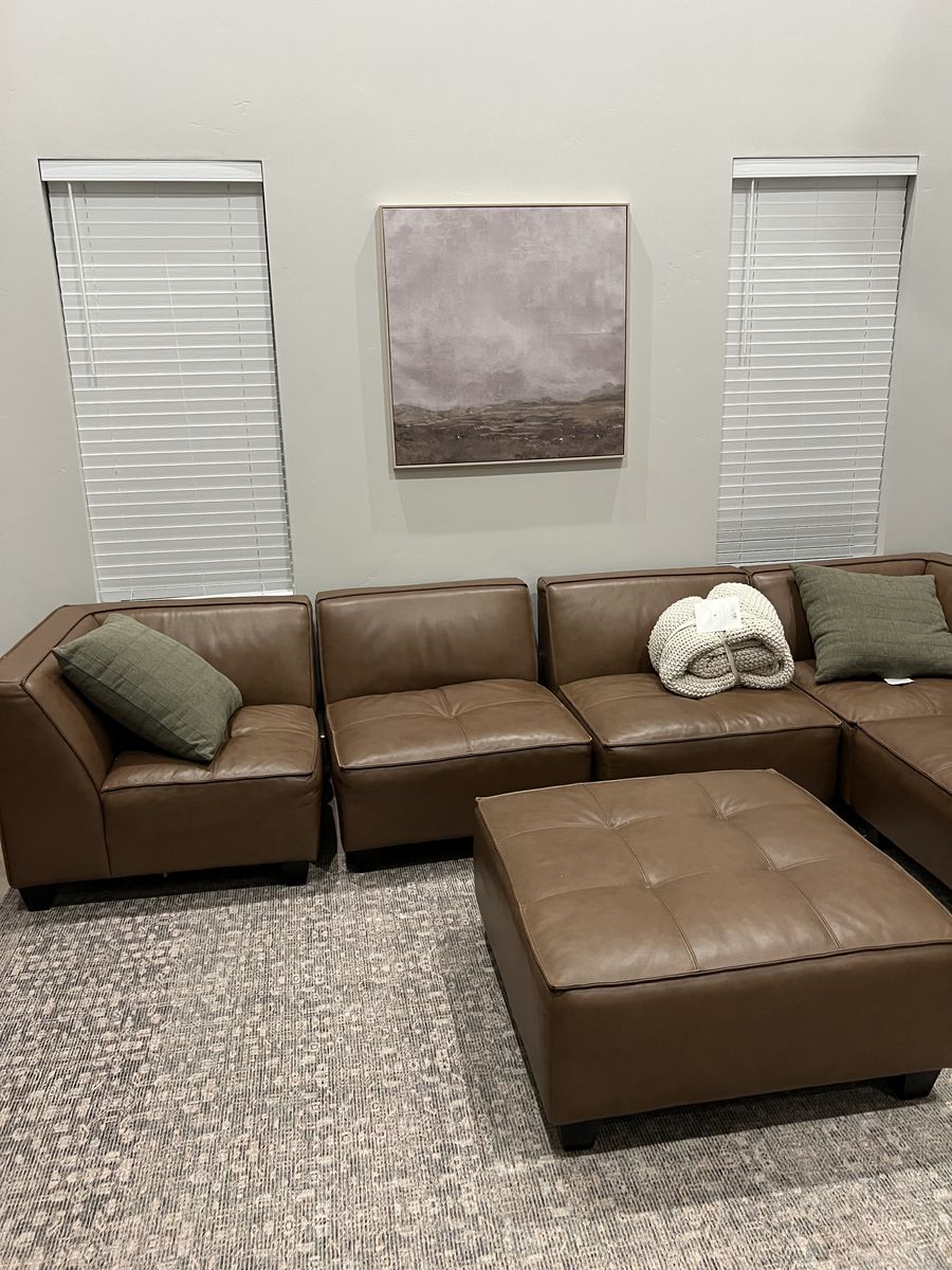 Brown leather sectional