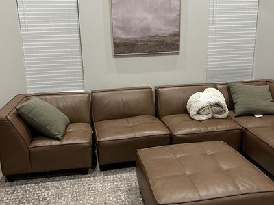 Brown leather sectional
