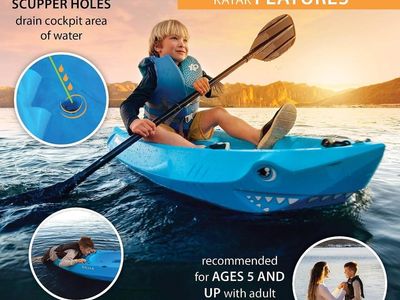 Lifetime Shark Youth Kayak with Paddle - 6 ft Sit-On-Top Kids Kayak (Blue)