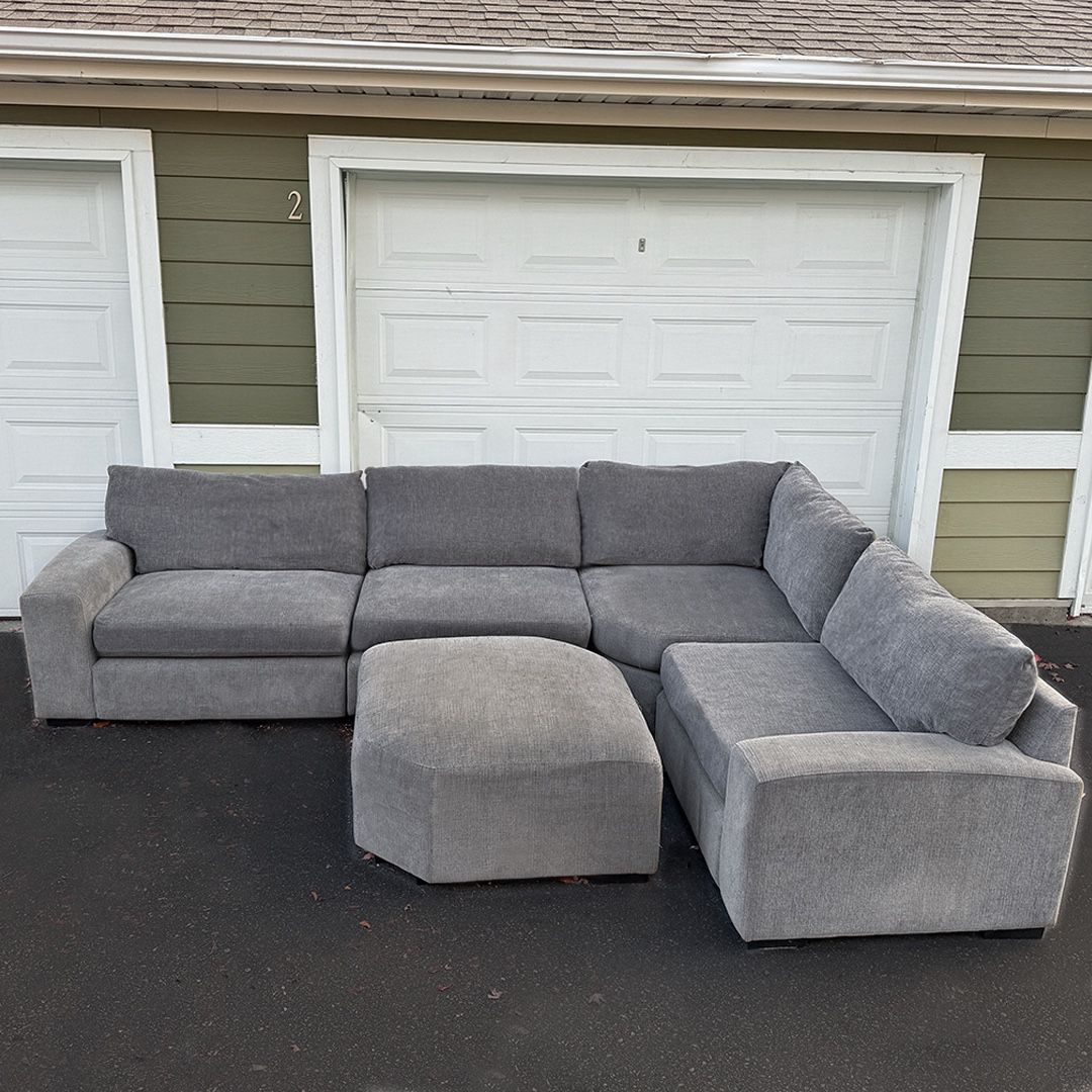 FREE DELIVERY - Large Gray Sectional Couch & Ottoman