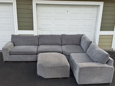 FREE DELIVERY - Large Gray Sectional Couch & Ottoman