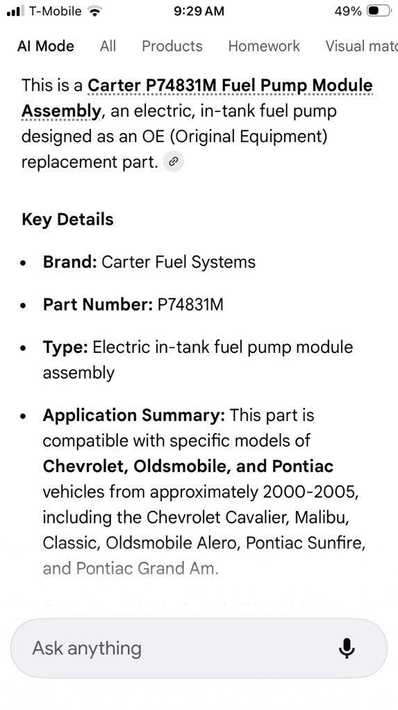 GM, Carter Fuel Pump