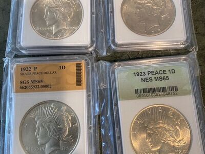 4 Peace Dollars MS65