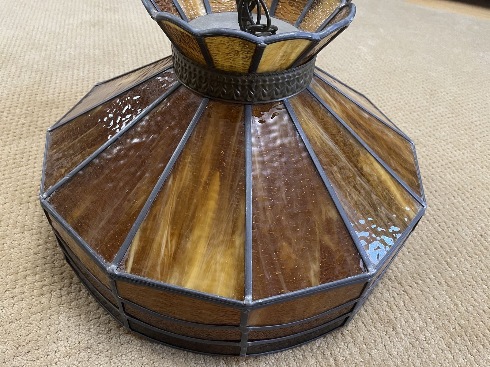 Vintage Tiffany Style Slag Glass Hanging Ceiling Light Fixture