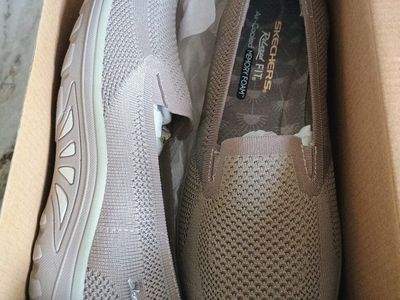 SKECHERS Relaxed Fit Taupe Slip-On Shoes Women's Size 9.5 with Air-Cooled Memory Foam
