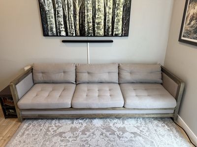 Linen Sofa - Natural Oak Frame, Tufted Cushions