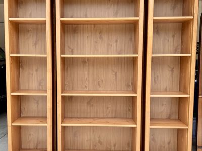 IKEA - Solid Wood Bookcases (Set of 3) - Adjustable Shelves, Natural Wood Finish