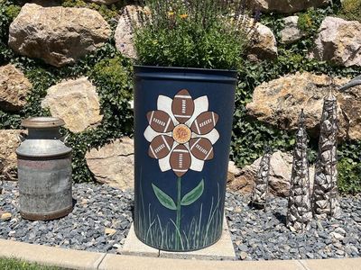 Hand-Painted Football Flower Metal Planter - Unique Sports Decor ( reversible)