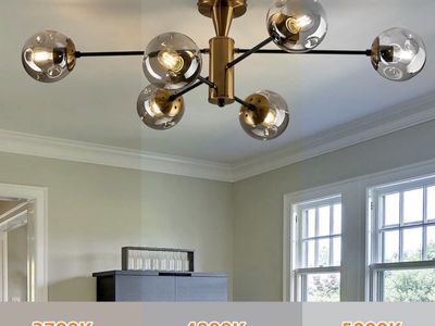 New Mid-Century Sputnik Chandelier - Translucent Black Glass & Gold Accents - 6-Light Fixture
