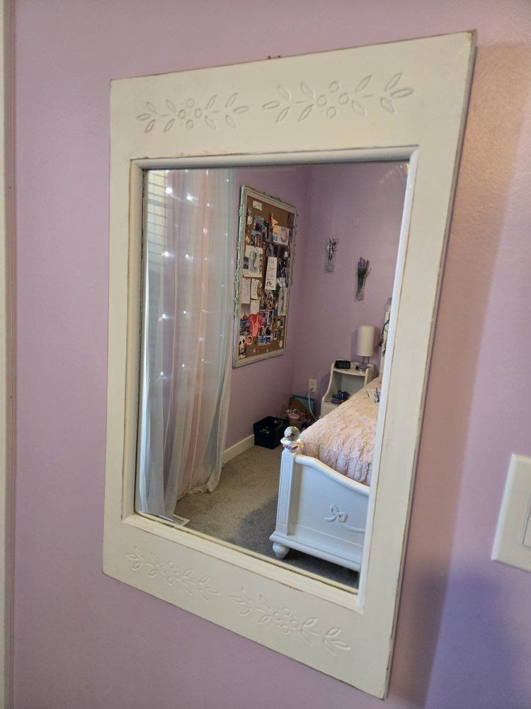 Cute Soft Gray/White Decorative Mirror - Perfect for Bedroom/Vanity