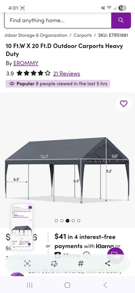 Outdoor heavy duty carport 10×20