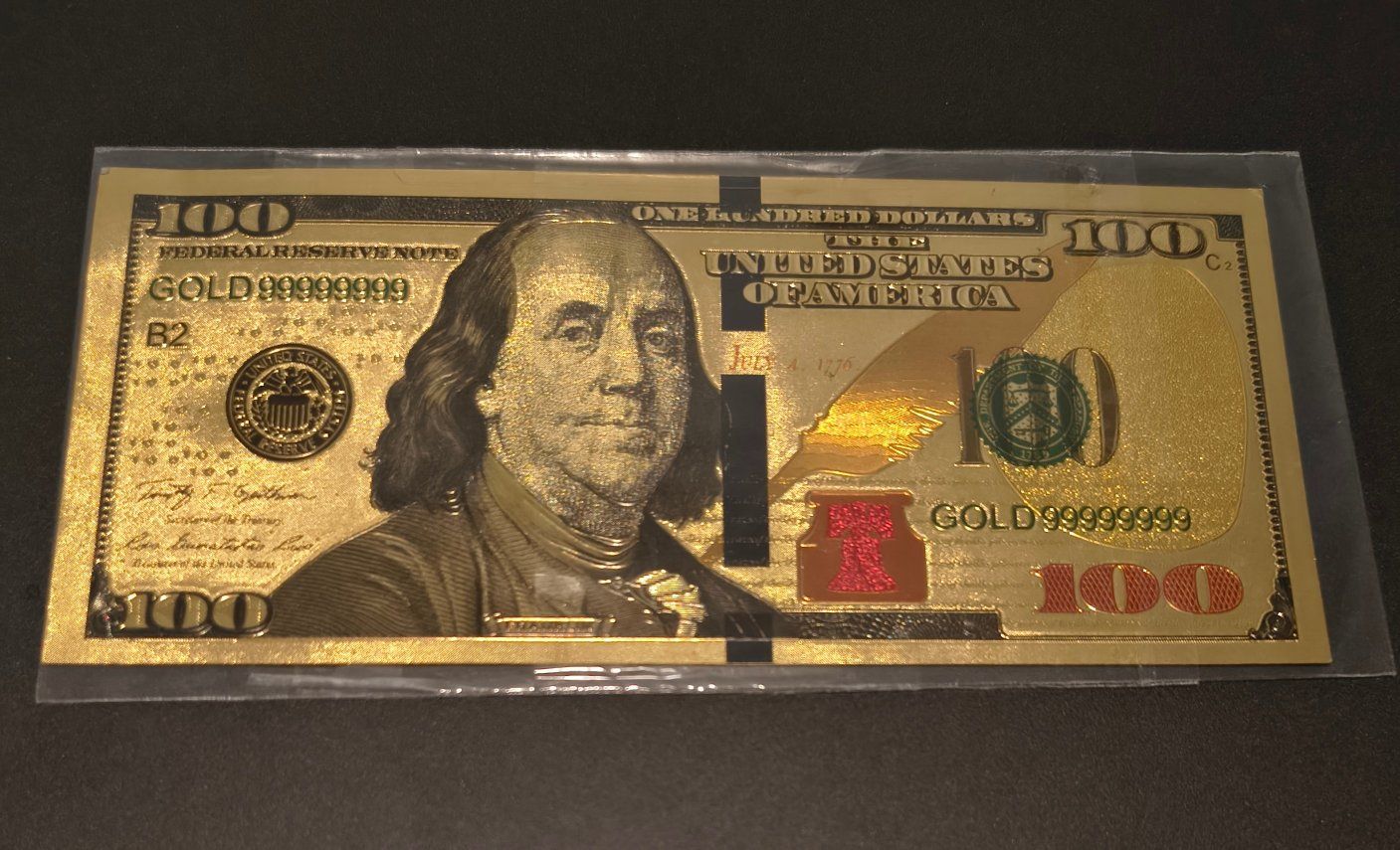 Gold$100 Dollar Bill Collectible Banknote with Protective Sleeve