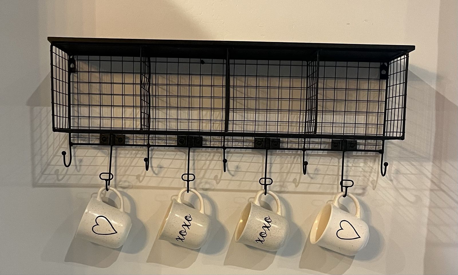 Cute Metal Wall Shelf with  4 Cubbies and 9 Hooks