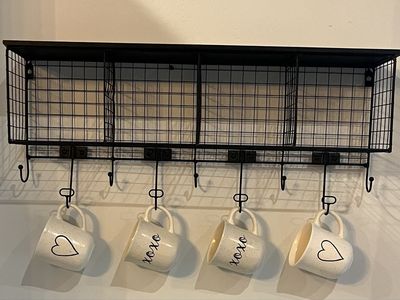 Cute Metal Wall Shelf with 4 Cubbies and 9 Hooks
