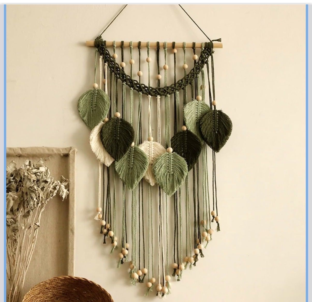Handmade Macrame Wall Hanging Art Tapestry - Leaf Design, Bohemian Home Decor