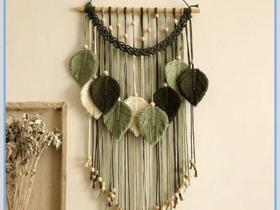 Handmade Macrame Wall Hanging Art Tapestry - Leaf Design, Bohemian Home Decor