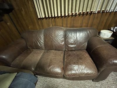 Vintage Brown Leather Couch Sofa
