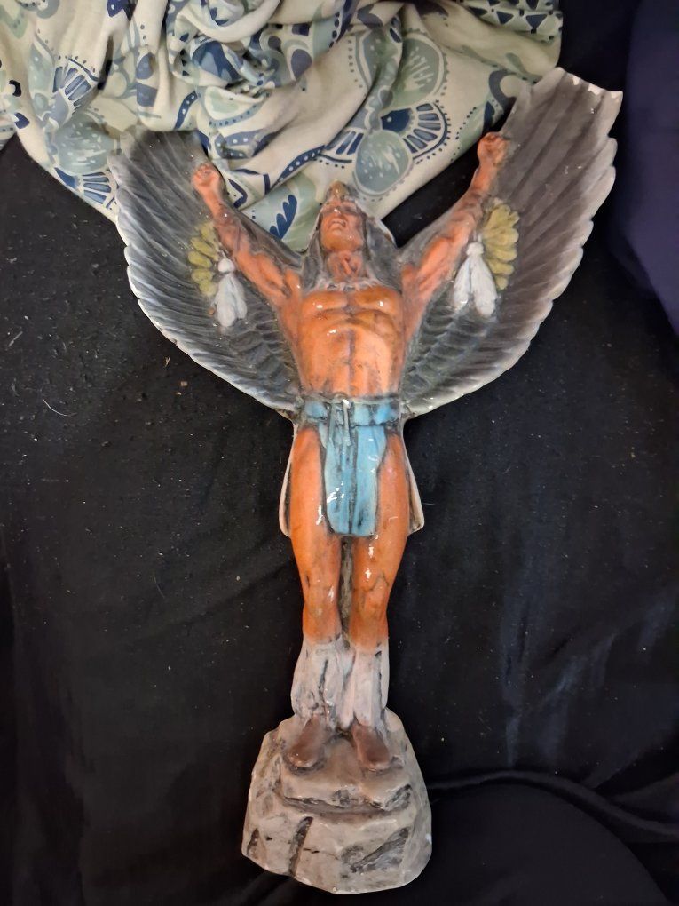 Vintage Native American Eagle Dancer Chalkware Statue Figurine Wall Hanging Art
