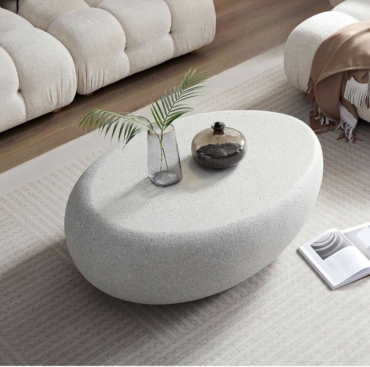 Modern Oval Cement Coffee Table - Grey, 43.3" L, 180 LBS Capacity