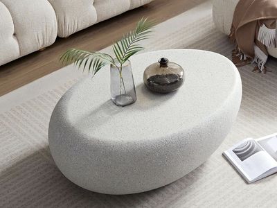 Modern Oval Cement Coffee Table - Grey, 43.3" L, 180 LBS Capacity