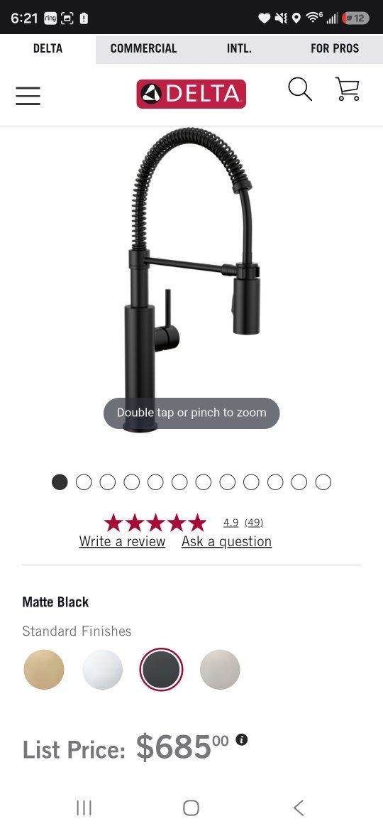 Delta Pull-Down Single Handle Kitchen Sink Faucet - Matte Black (18803-BL-DST)
