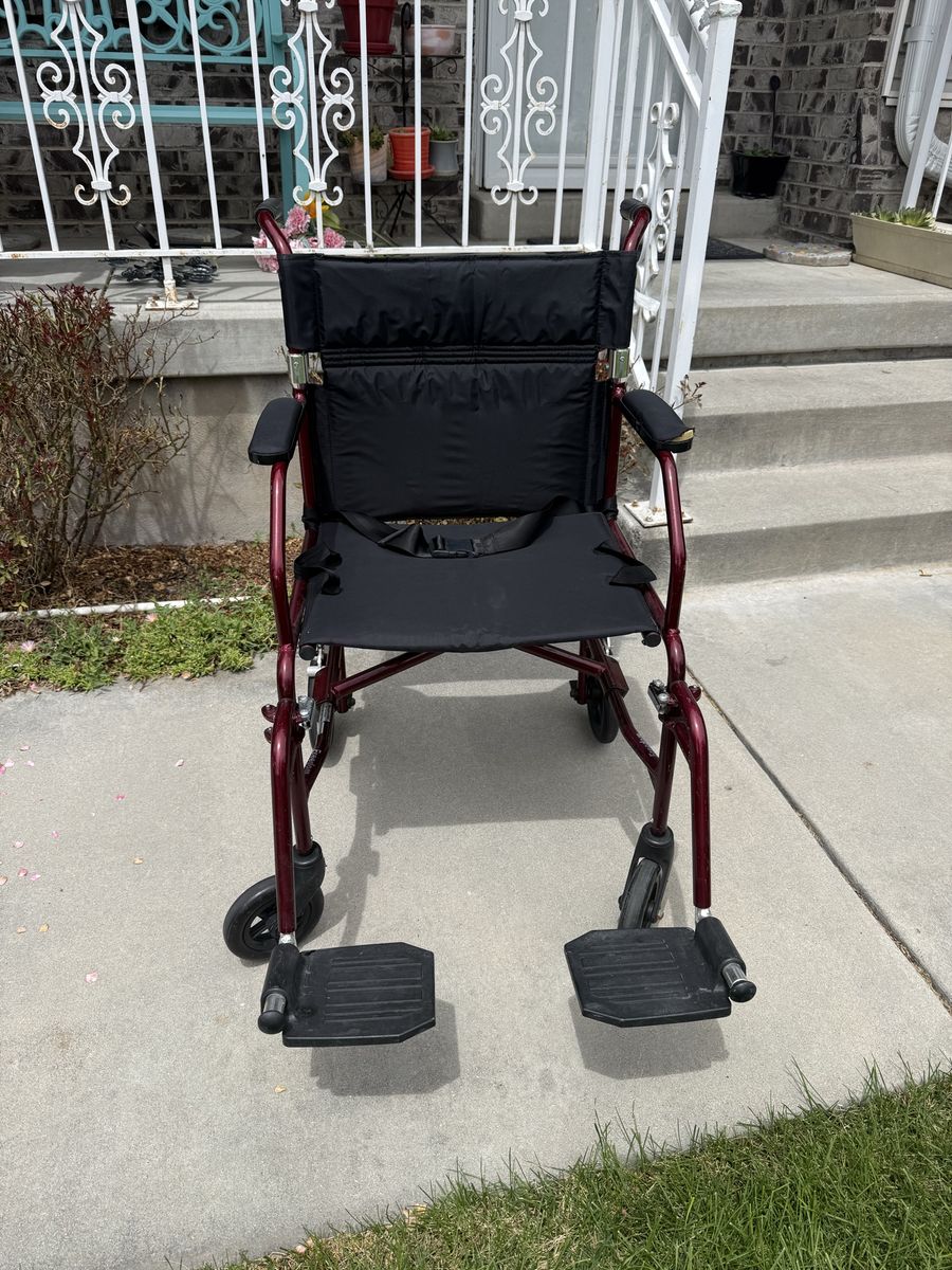 Red Burgundy Lightweight Transport Wheelchair with Seatbelt