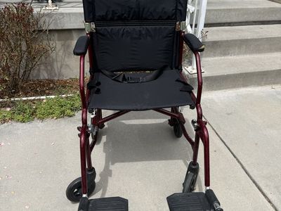 Red Burgundy Lightweight Transport Wheelchair with Seatbelt
