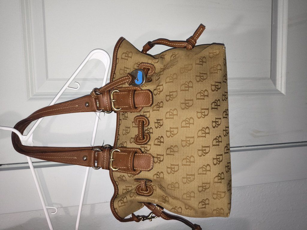 Dooney & Bourke Tan/Brown Monogram Cloth/Leather C