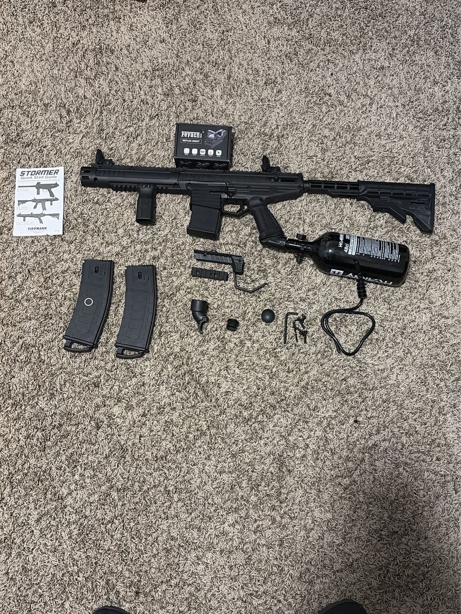 Tippmann Stormer Elite .68 Caliber Paintball Marker - Mag/Hopper-Fed, Air Tank, Reflex Sight. Willing to trade