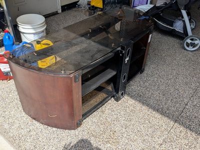Glass & Wood TV Stand Media Console - 2-Tier Shelves