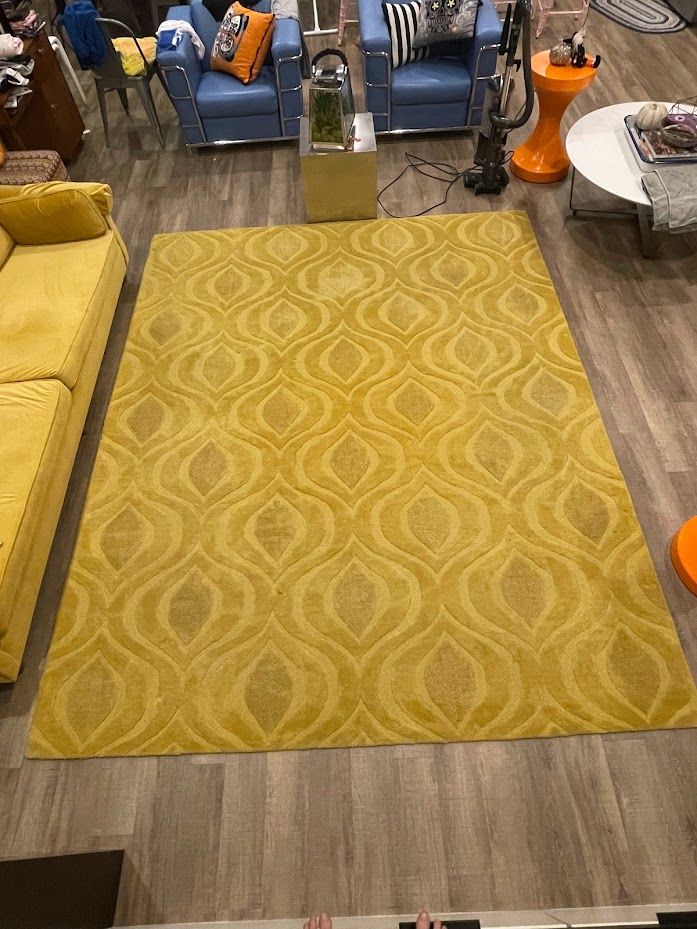Large 9' x 13' 100% Wool Area Rug - Mid-Century Modern / Retro Mustard Yellow