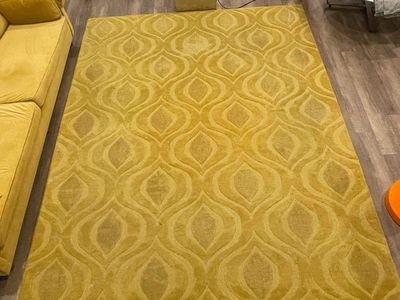 Large 9' x 13' 100% Wool Area Rug - Mid-Century Modern / Retro Mustard Yellow