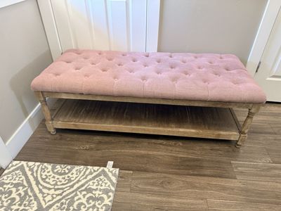 Chic Pink Tufted Entryway Bench w/ Shelf