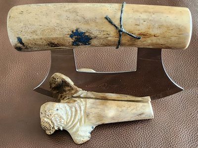 Alaskan Ulu Knife w/ Carved Bone Handle (Made in A