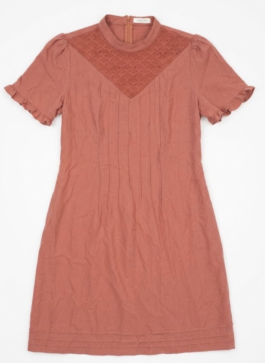 Jessica Robertson Roolee 2XL (fits like Medium) Rust Cotton Short Sleeve Mini Dress with Eyelet Detail & Pockets