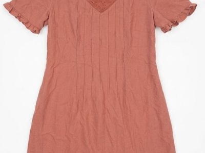 Jessica Robertson Roolee 2XL (fits like Medium) Rust Cotton Short Sleeve Mini Dress with Eyelet Detail & Pockets