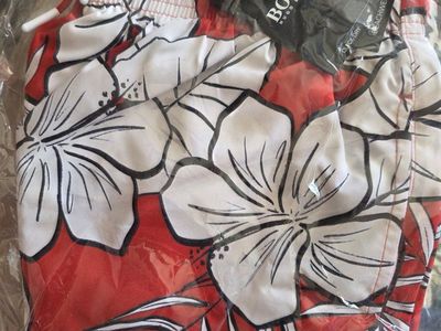 BOSS Hugo Boss Men's Red Floral Print Piranah Beachwear - Size Small, 100% Polyester
